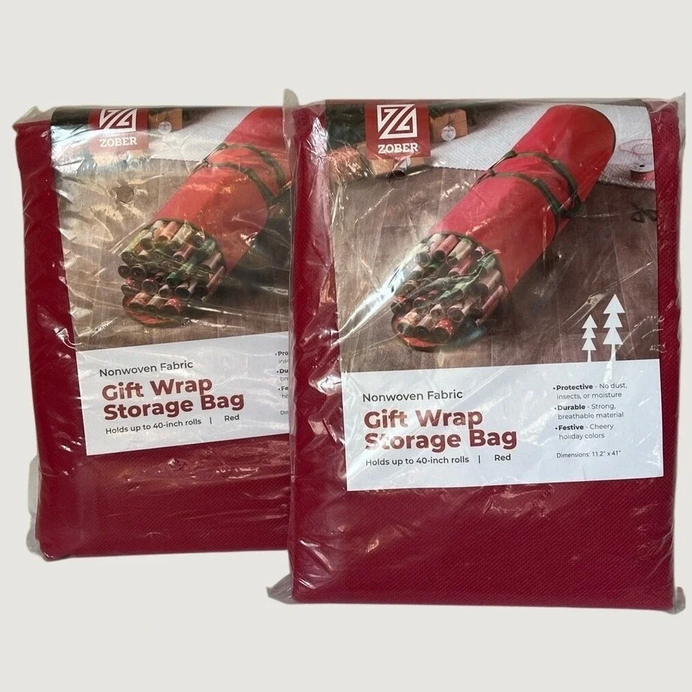 Zober Red Gift Wrap Roll Storage Bags Set Of 2 Zipper Closure Protective Festive